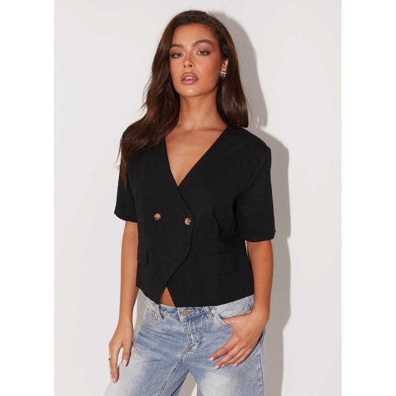 Hacienda Linen Short Sleeve Blazer – Black