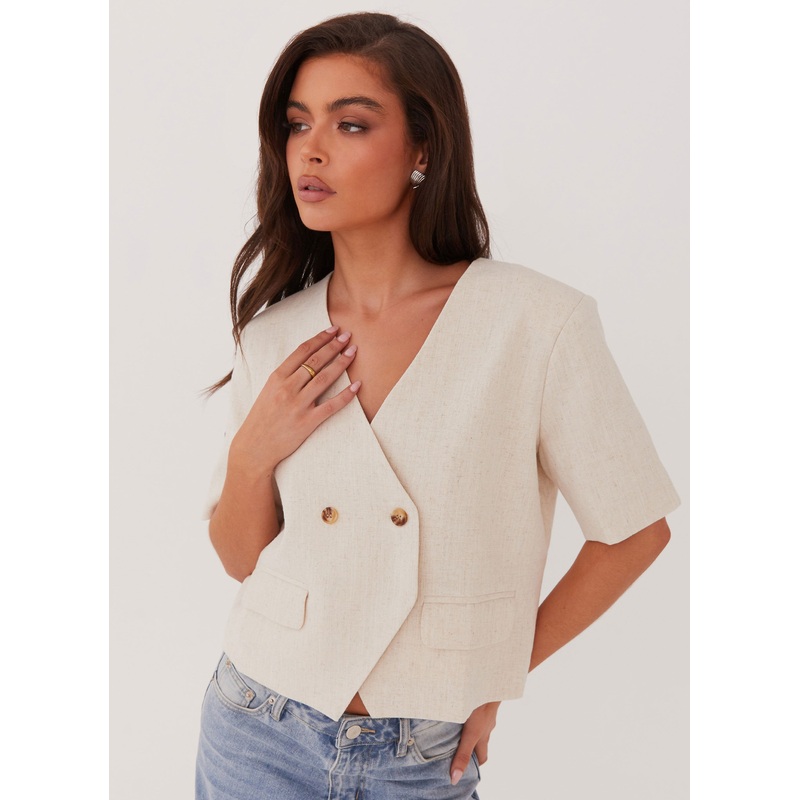 Hacienda Linen Short Sleeve Blazer – Oatmeal