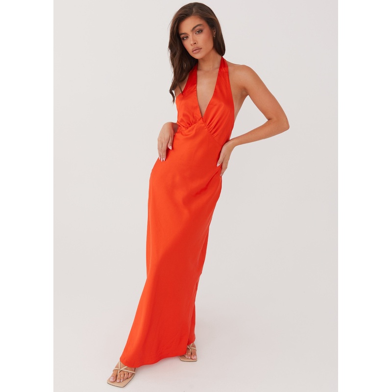 Heavy Hearted Satin Maxi Dress – Sunset