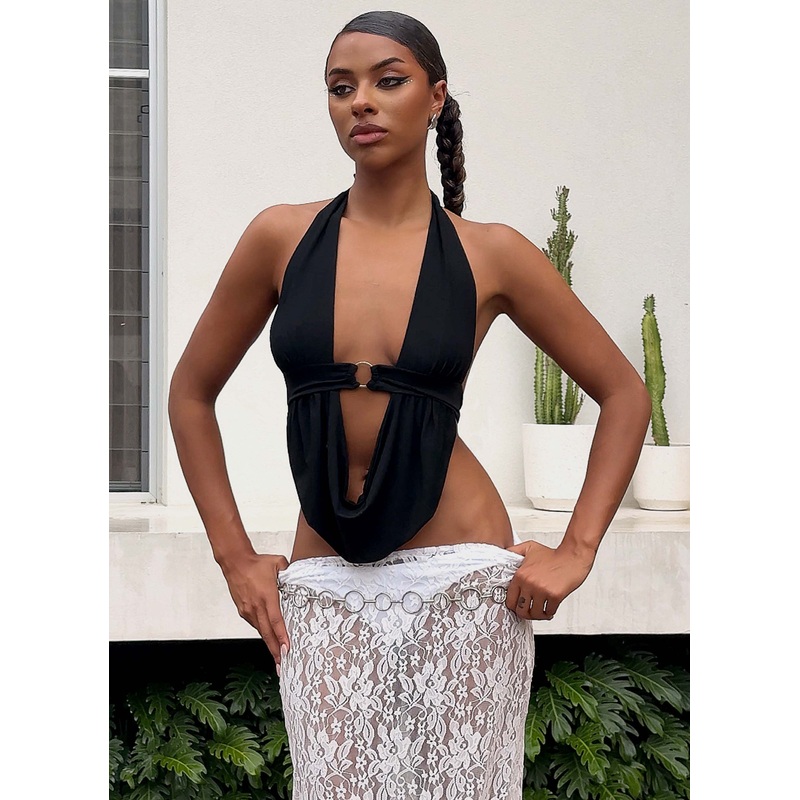 Island Hues Halter Top – Black