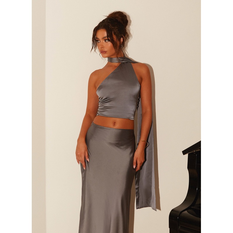 Josefina Satin Scarf Top – Slate