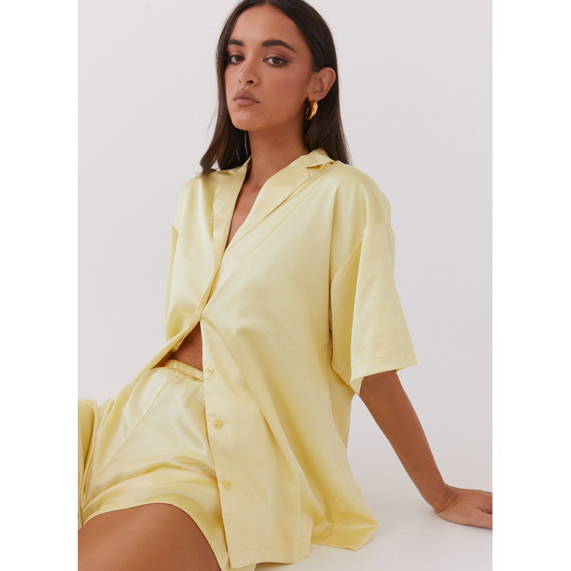 Julia Satin Oversized Shirt – Lemon
