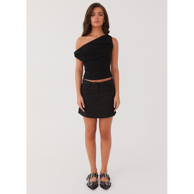 Marissa Linen Mini Skirt – Black