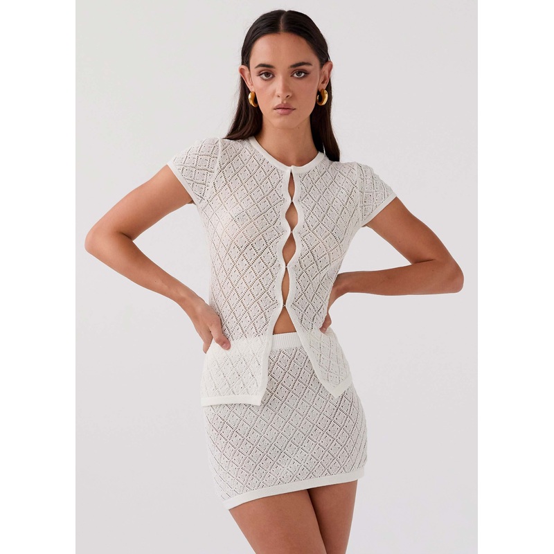 Prairie Petal Knit Mini Skirt – White