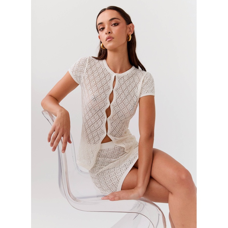 Prairie Petal Knit Top – White