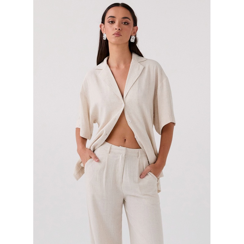 Roll With Me Linen Oversized Shirt – Oatmeal