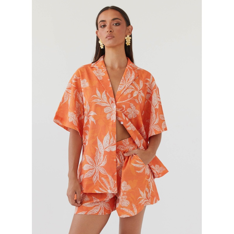 Sweet Relief Linen Shorts – Tropic Sunset