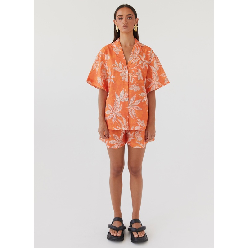 Sweet Relief Oversized Linen Shirt – Tropic Sunset