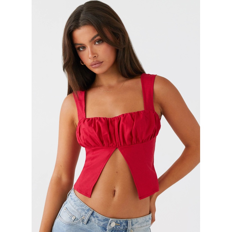 A Poet’s Notes Linen Top – Red