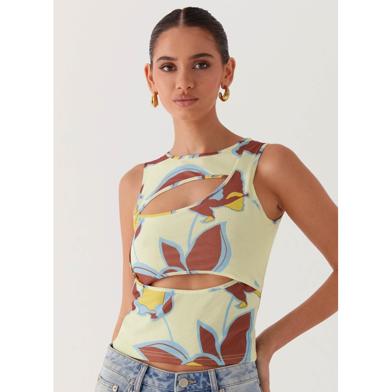 Beyond Cut Out Mesh Top – Primrose