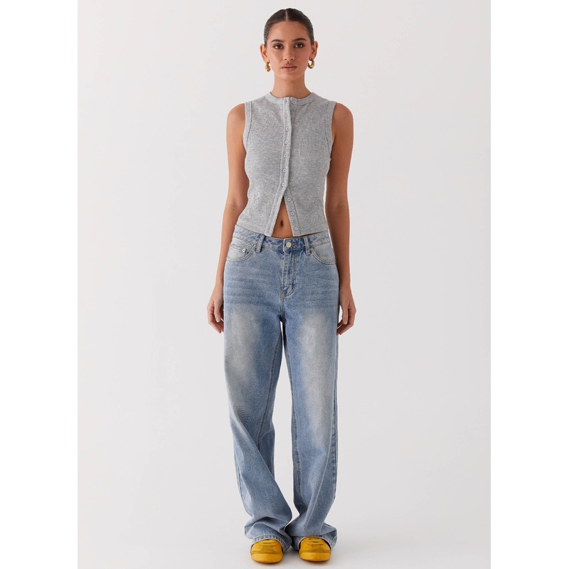 Blair Buttoned Tank Top – Grey Marle
