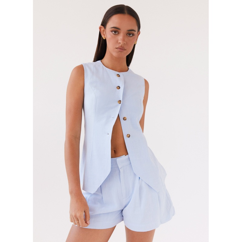 Born For Bordeaux Linen Vest – Blue