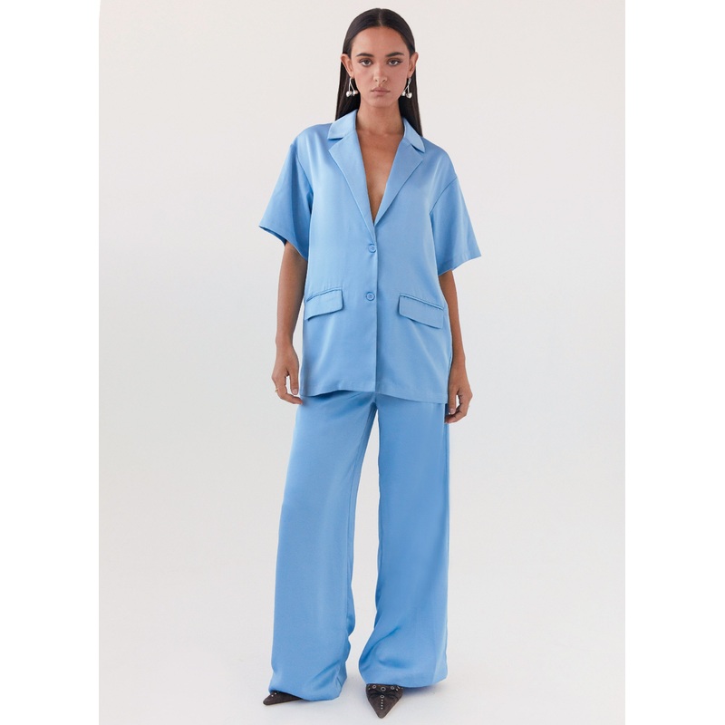 Brinkley Oversized Satin Shirt – Sky Blue