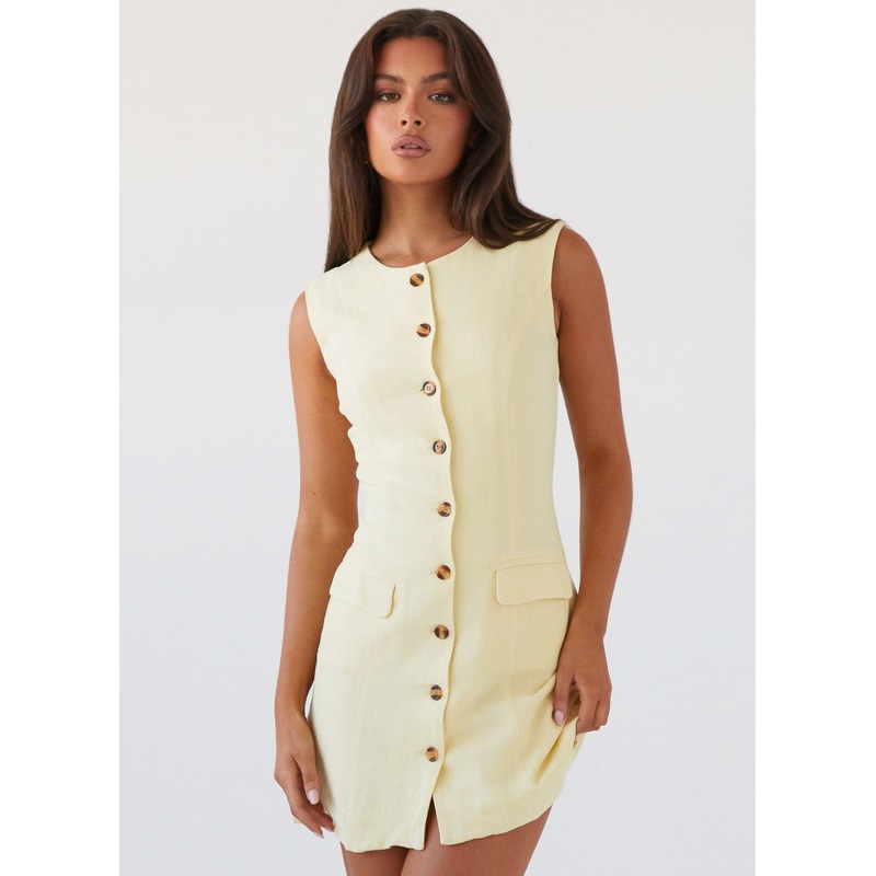 Castello Fiore Linen Mini Dress – Lemon