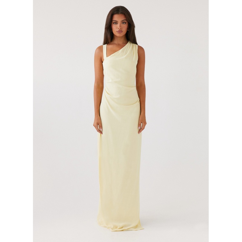 Daffodil Charm Linen Maxi Dress – Sunflower Yellow