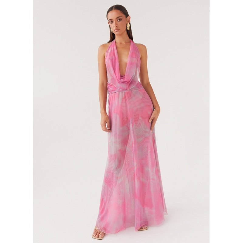 Elysia Mesh Maxi Dress – Pink Floral