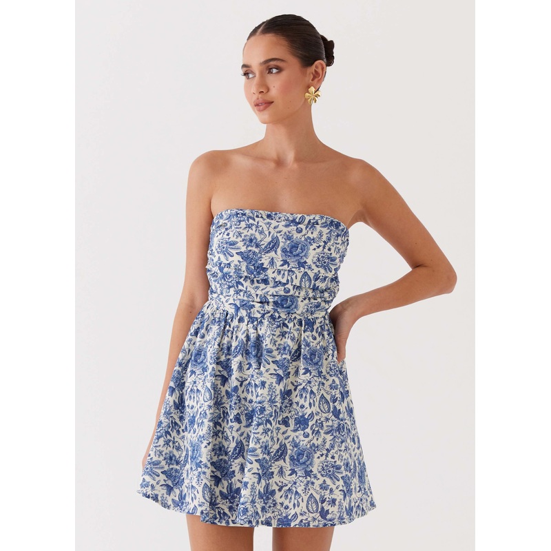 Forget Me Not Linen Mini Dress – Blue Paisley