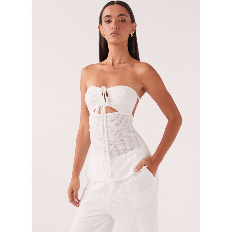 Jadey Strapless Waffle Top – White