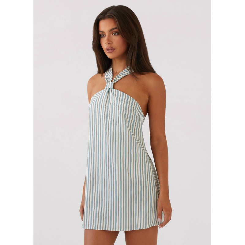 Keira Linen Mini Dress – Blue Choc Stripe