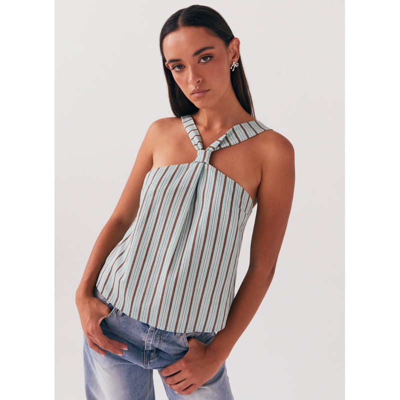Keira Linen Top – Coastal Stripe