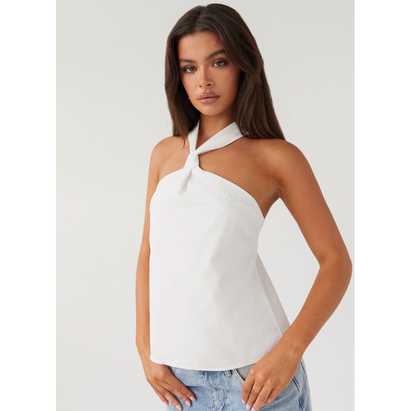 Keira Linen Top – White
