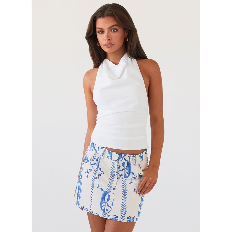 Marissa Linen Mini Skirt – Floral Wave