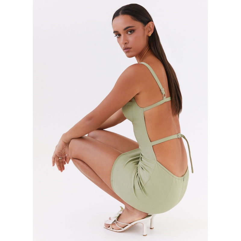 Naomi Backless Mini Dress – Sage
