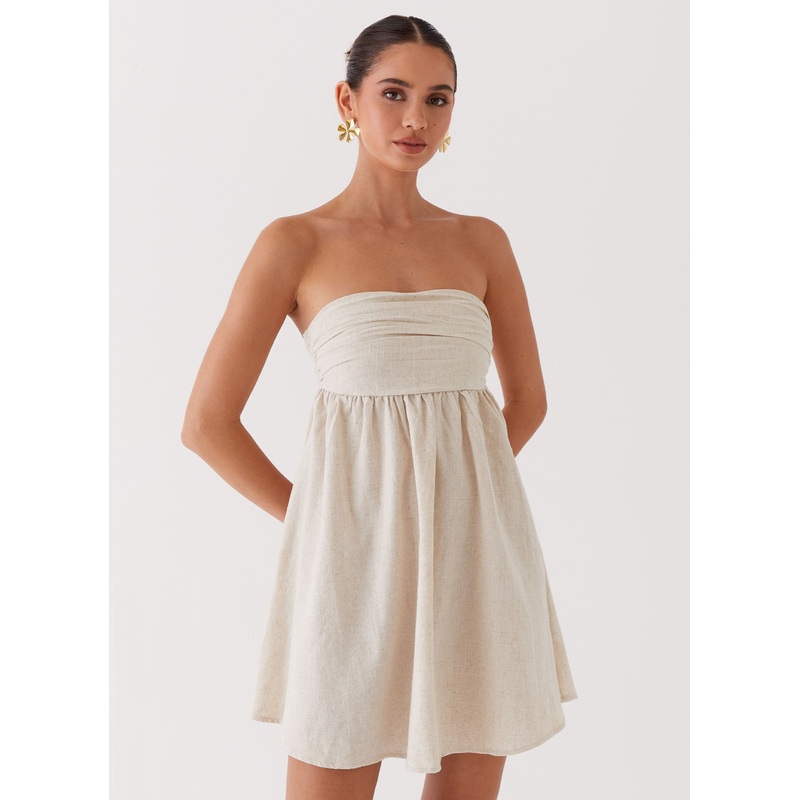 Night Changes Linen Mini Dress – Oatmeal