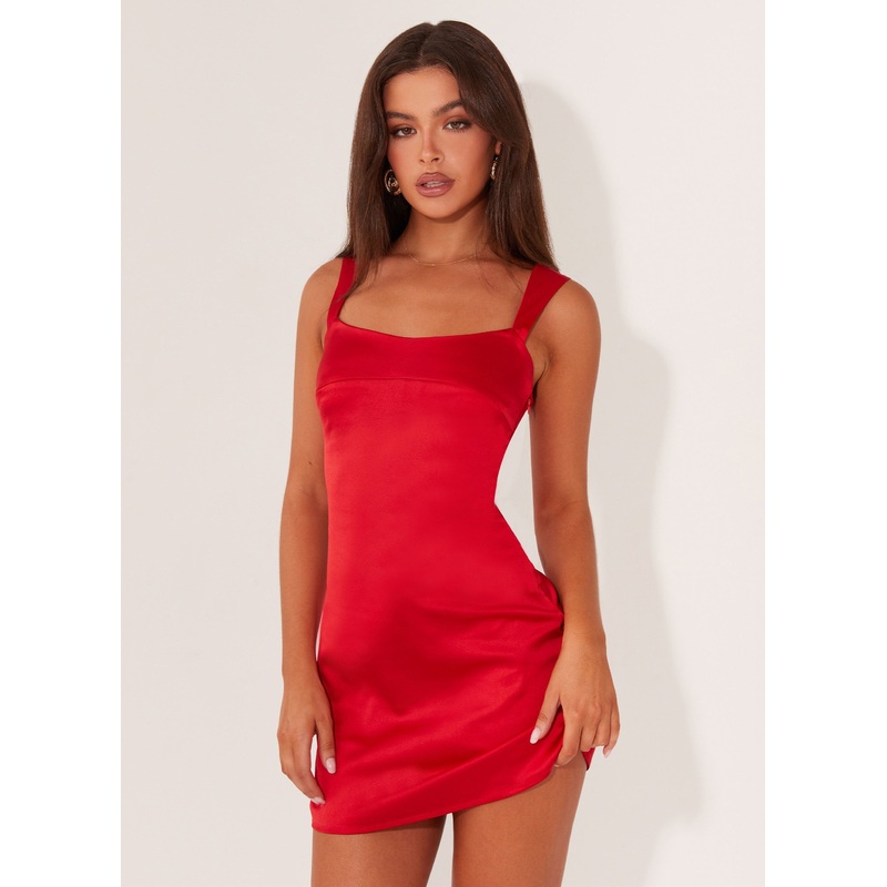 Odette Satin Mini Dress – Red