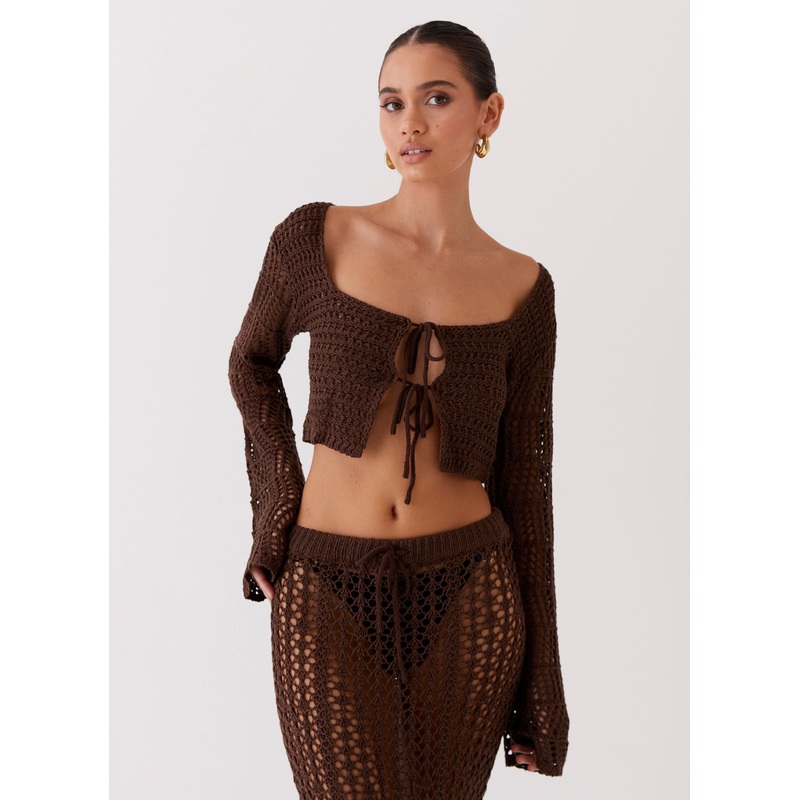 Rosalina Crochet Long Sleeve Top – Chocolate