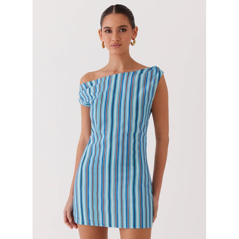 Saona Off Shoulder Mini Dress – Blue Stripe