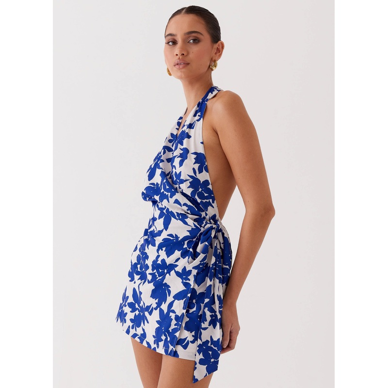 Street Blues Wrap Mini Dress – Blue Floral