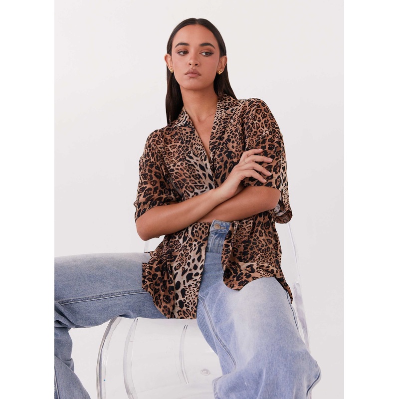Sweet Relief Chiffon Oversized Shirt – Leopard