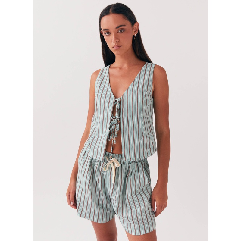 Tina Linen Vest Top – Coastal Stripe
