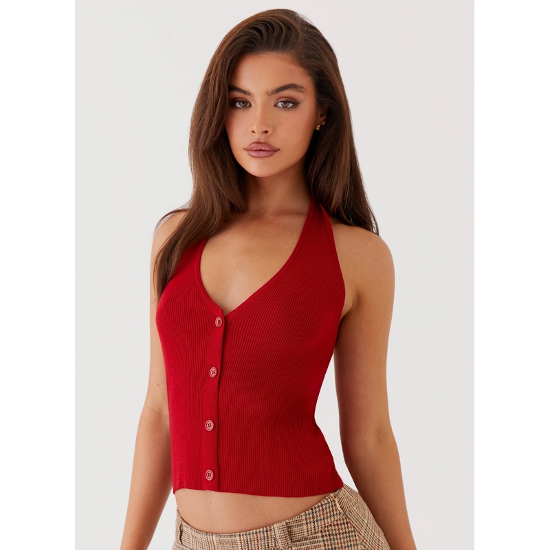 Bettie Knit Halter Top – Red