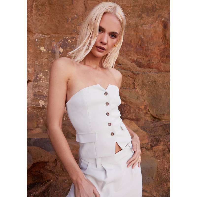 Brianna Strapless Top – Pebble