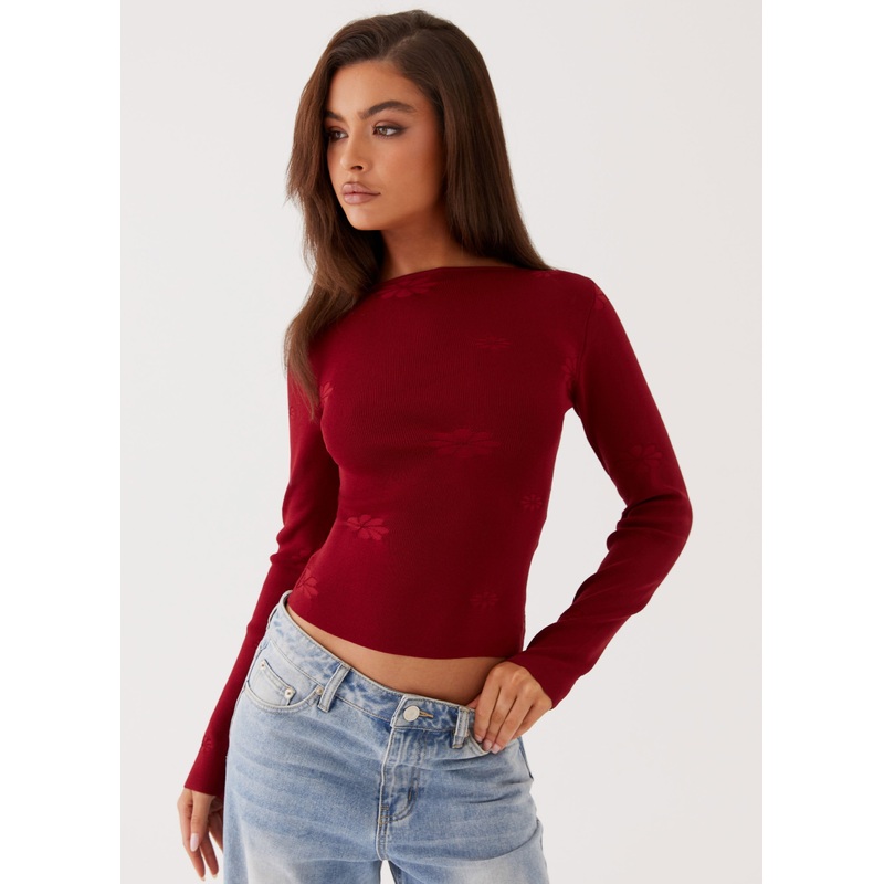 Dandelion Long Sleeve Knit Top – Red