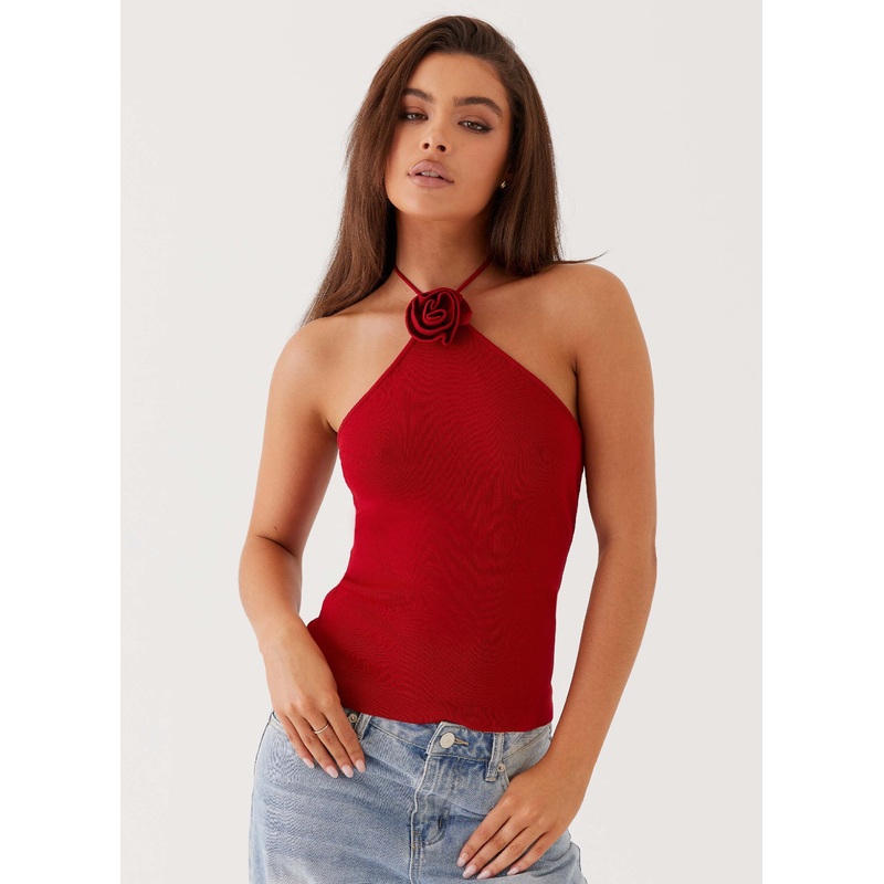 Delphi Rose Knit Top – Rouge Red