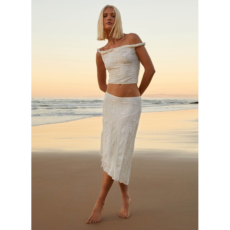 Diamond Sky Midi Skirt – White