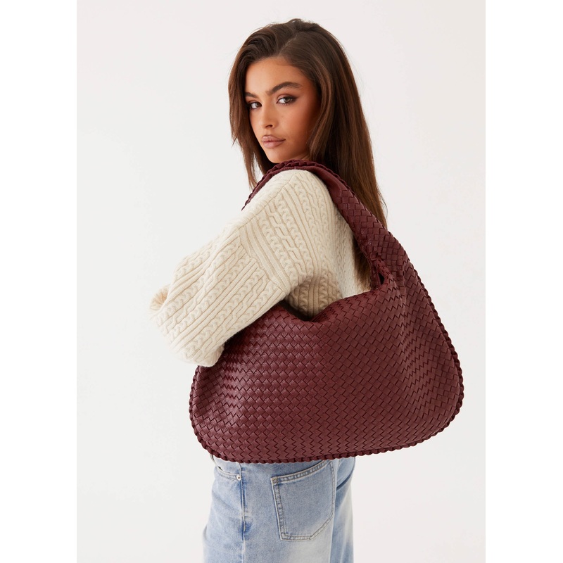 Oriona Woven Handbag – Dark Red