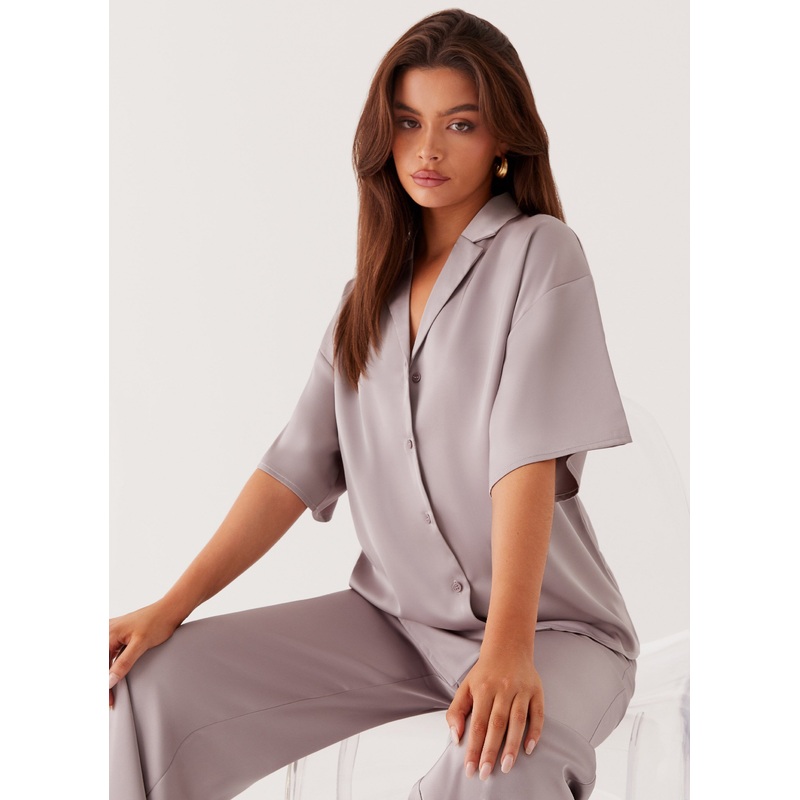 Palm Cove Satin Shirt – Grey