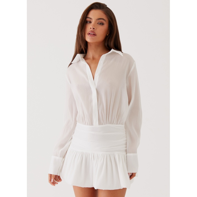 Rae Long Sleeve Shirt Dress – White