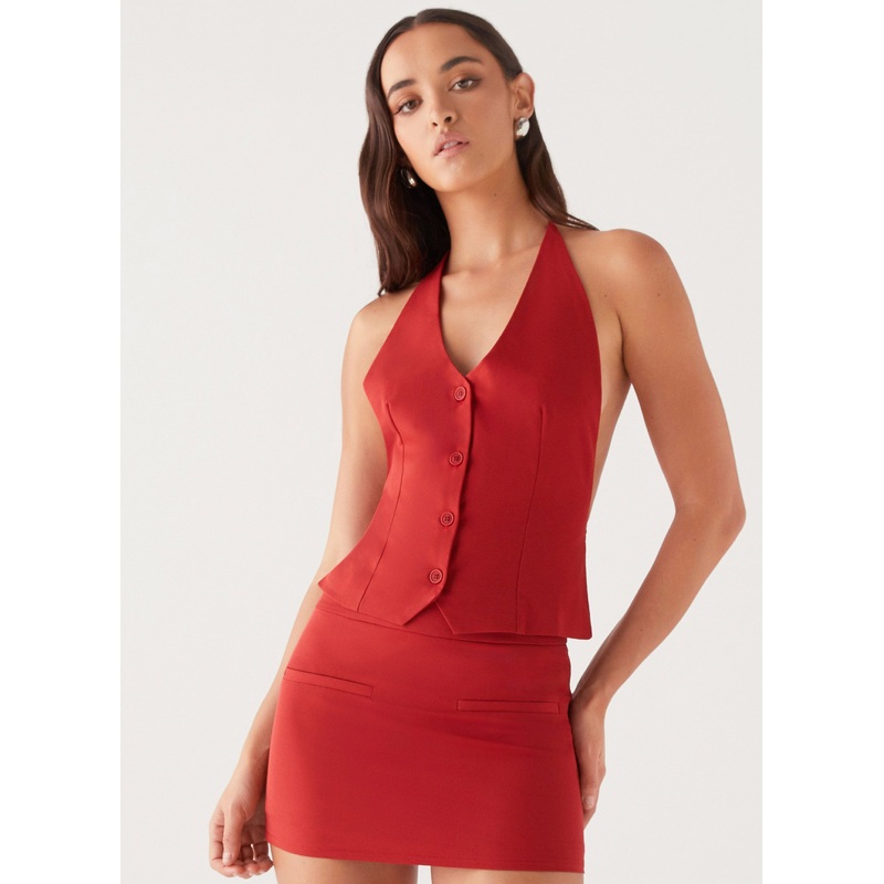 Sarah Halterneck Vest Top – Ruby Red