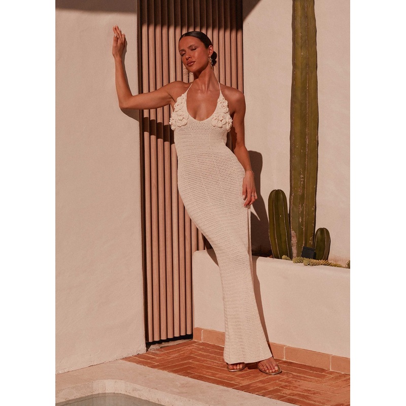 Zara Rose Crochet Maxi Dress – Ivory