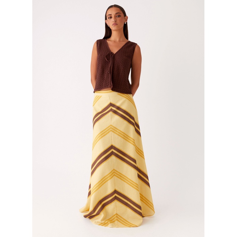 About Me Maxi Skirt – Yellow Brown Stripe