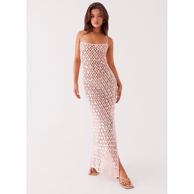Calabria Crochet Maxi Dress – Pink
