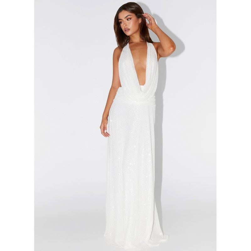 Elysia Sequin Maxi Dress – White