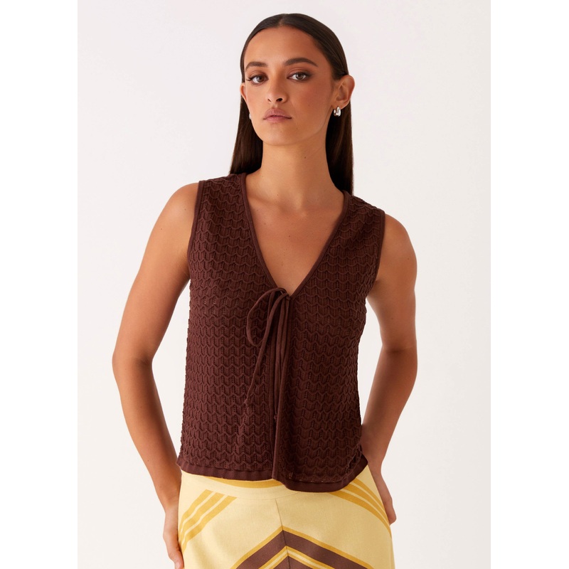 Lillie Knit Tie Vest Top – Chocolate