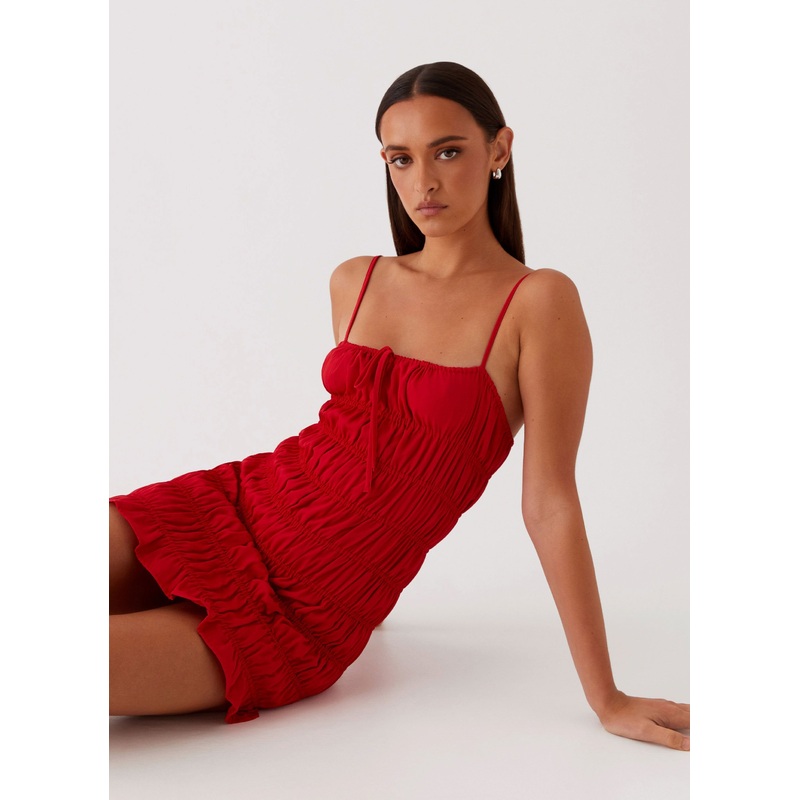 Part Timer Ruched Mini Dress – Red
