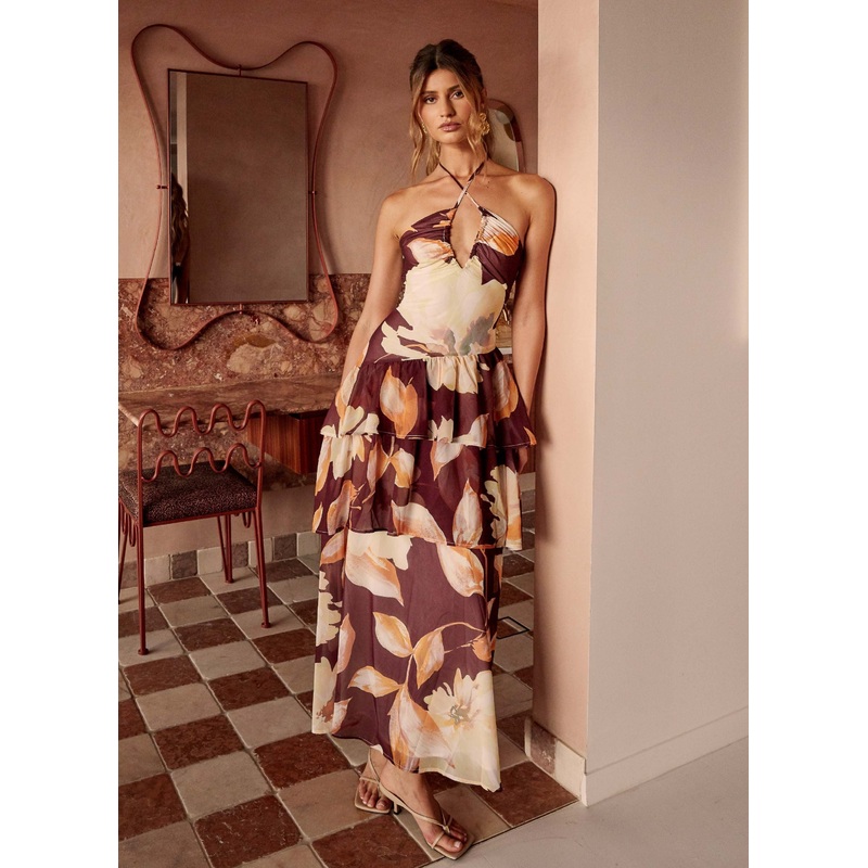 Sunset Chaser Maxi Dress – Brown Floral